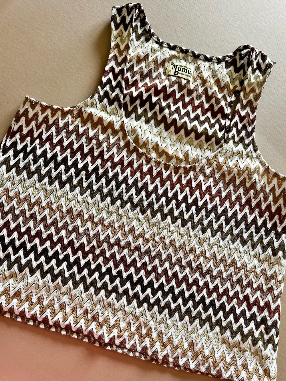 Show Me Your Mumu Chevron Crochet Knit Swing Tank Top Brown Cream Medium - Picture 5 of 15